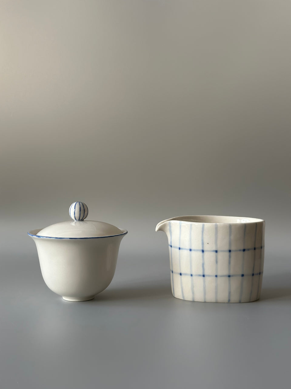 Blue Grid Tea Pitcher